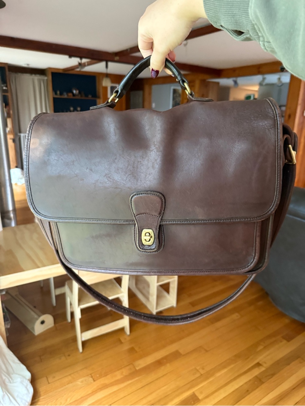 Coach Dark Brown Leather Briefcase with Gold Hardware